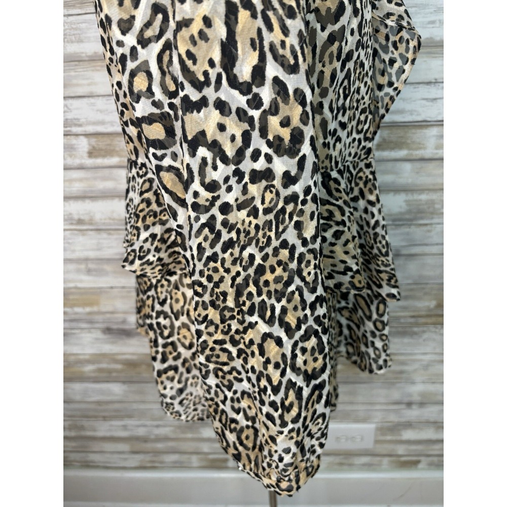 Chicos Small Leopard Print Ruffle Button Long Sleeve Sheer Top Women Size O - Picture 7 of 12